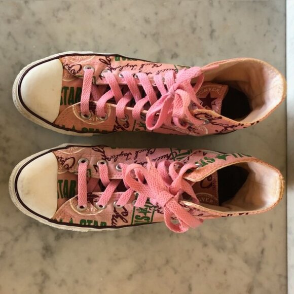 CHUCK TAYLOR ALL STAR CONVERSE Script Ltd Ed High Tops Pink Green Unisex… - Picture 5 of 16